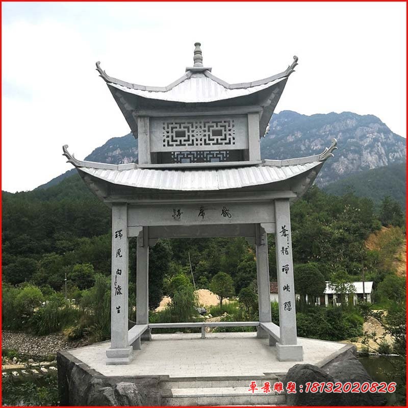 四角凉亭石雕 (4)