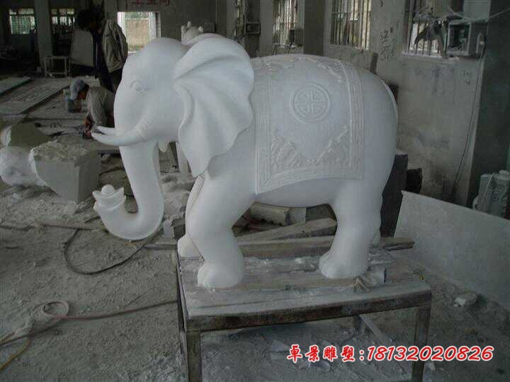 泰国大象雕塑，汉白玉石雕大象