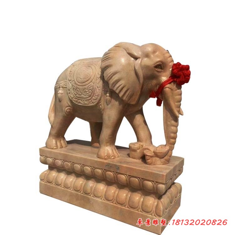 晚霞红大象石雕 (2)