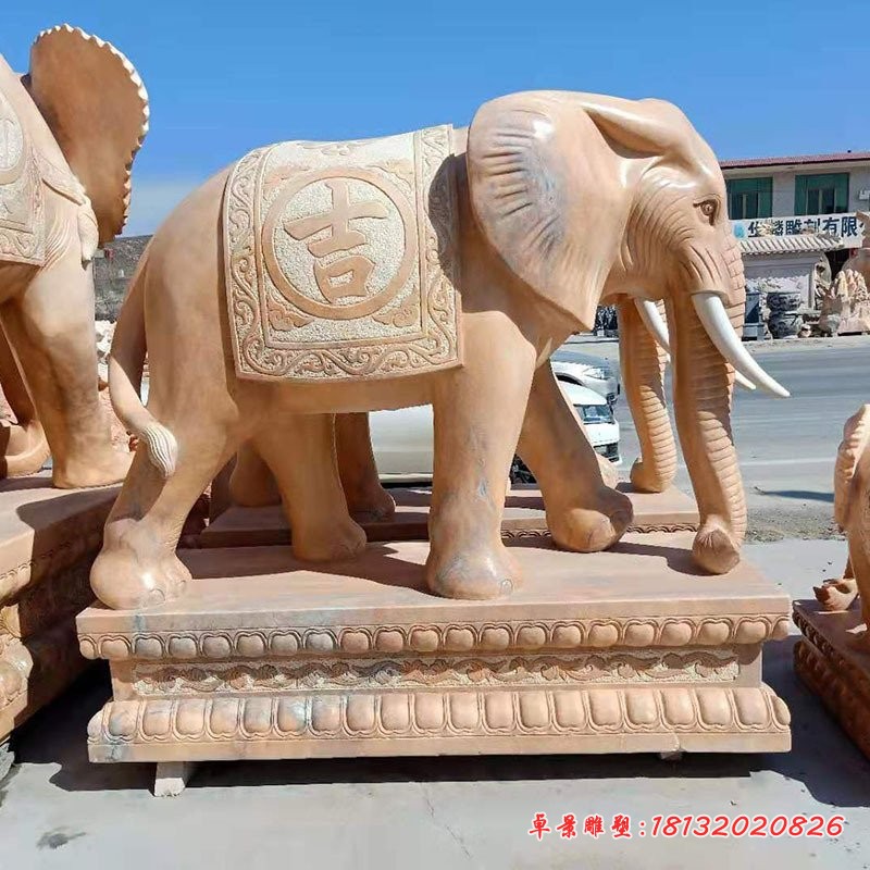 晚霞红大象石雕 (1)