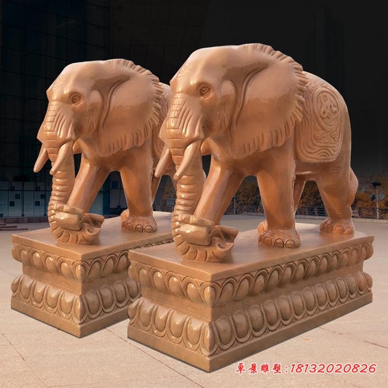 晚霞红大象石雕