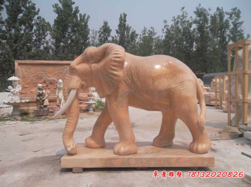 晚霞红大象，企业动物石雕