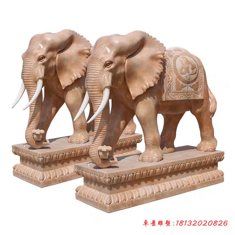 晚霞红大象石雕[1]