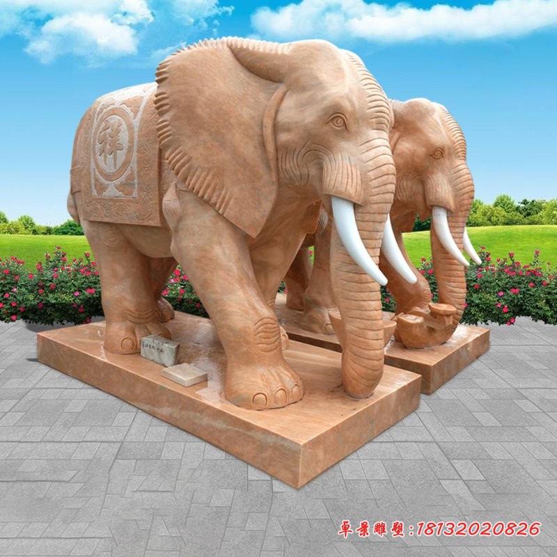 晚霞红吉祥大象雕塑