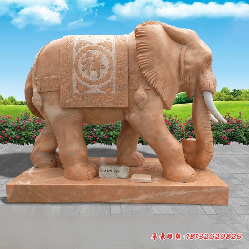 晚霞红吉祥大象雕塑 (1)