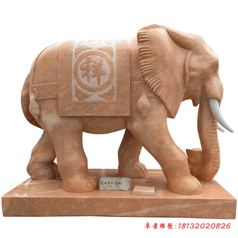 晚霞红吉祥大象石雕（3）