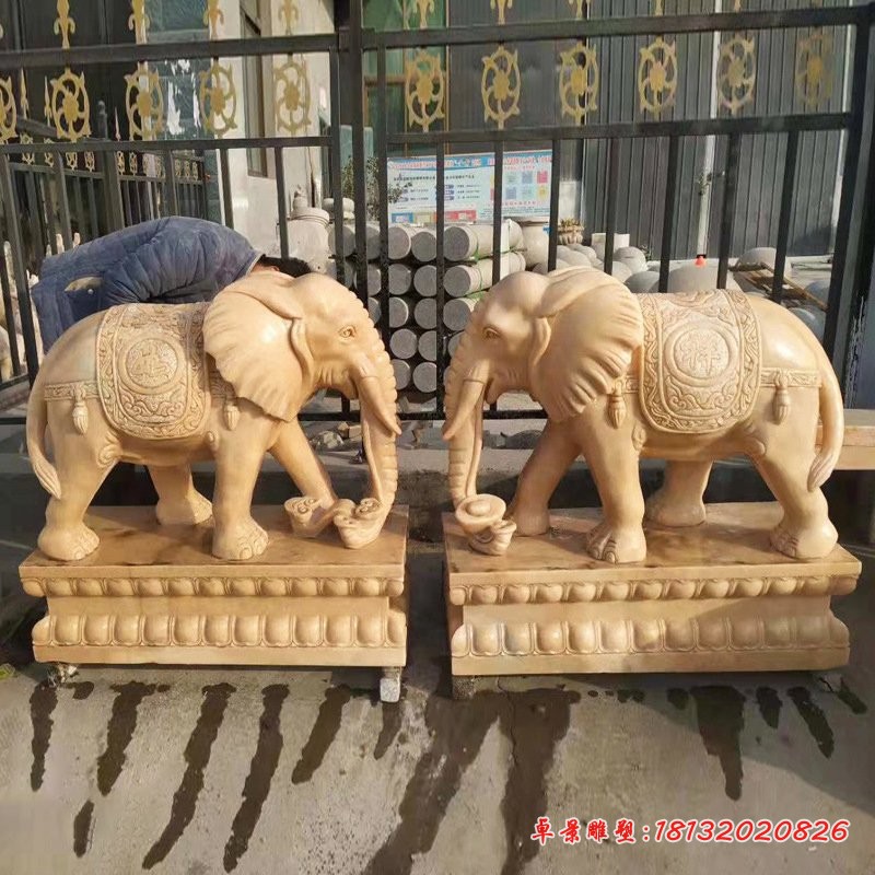 晚霞红吉祥大象石雕 (2)