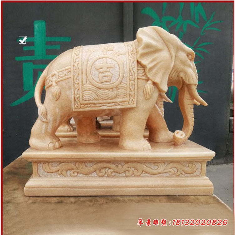 晚霞红吉祥大象石雕 (1)