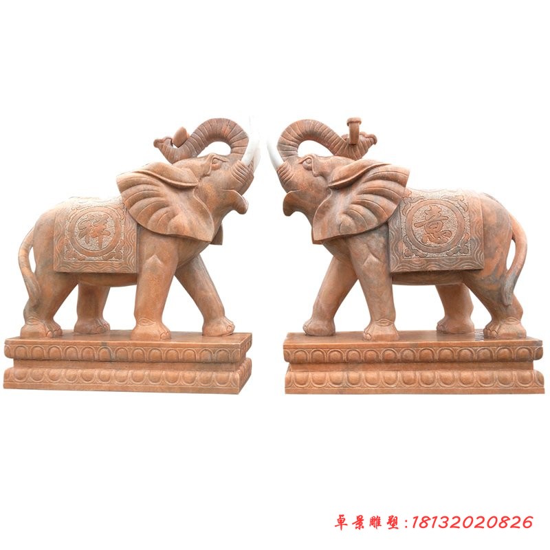 晚霞红吉祥如意大象石雕