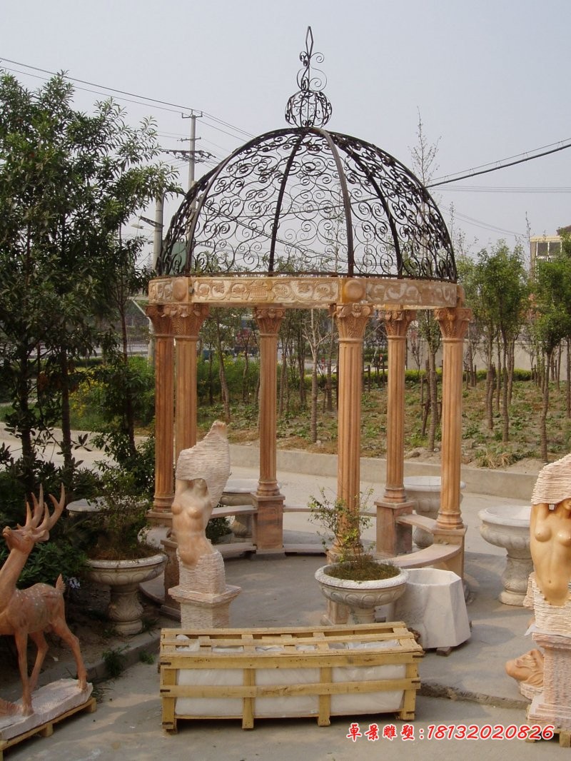 晚霞红简易凉亭，欧式凉亭石雕