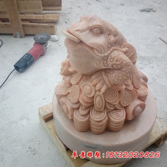 晚霞红金蟾，招财金蟾石雕 