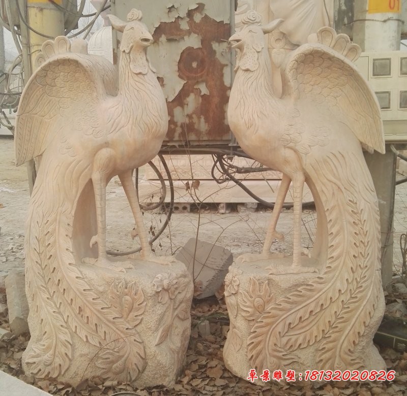 晚霞红凤凰石雕，公园动物景观石雕