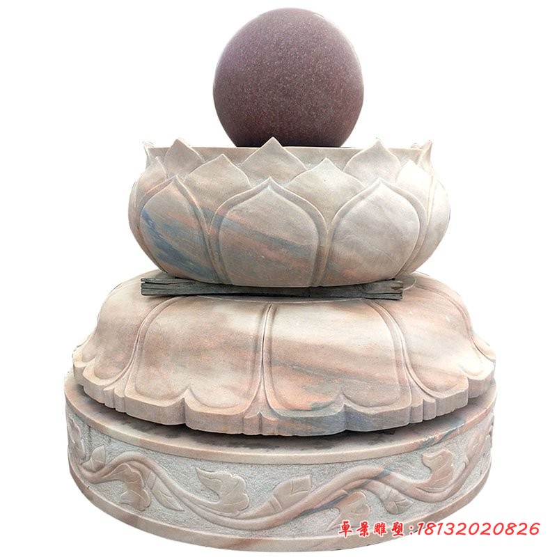 晚霞红莲花风水球石雕