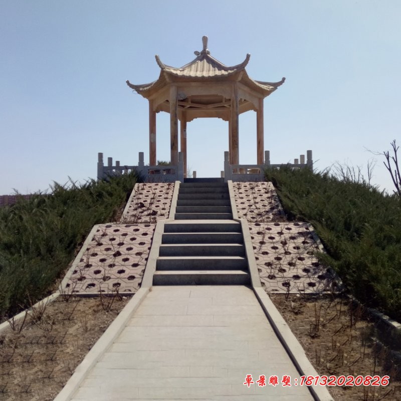 晚霞红六角石凉亭 (1)