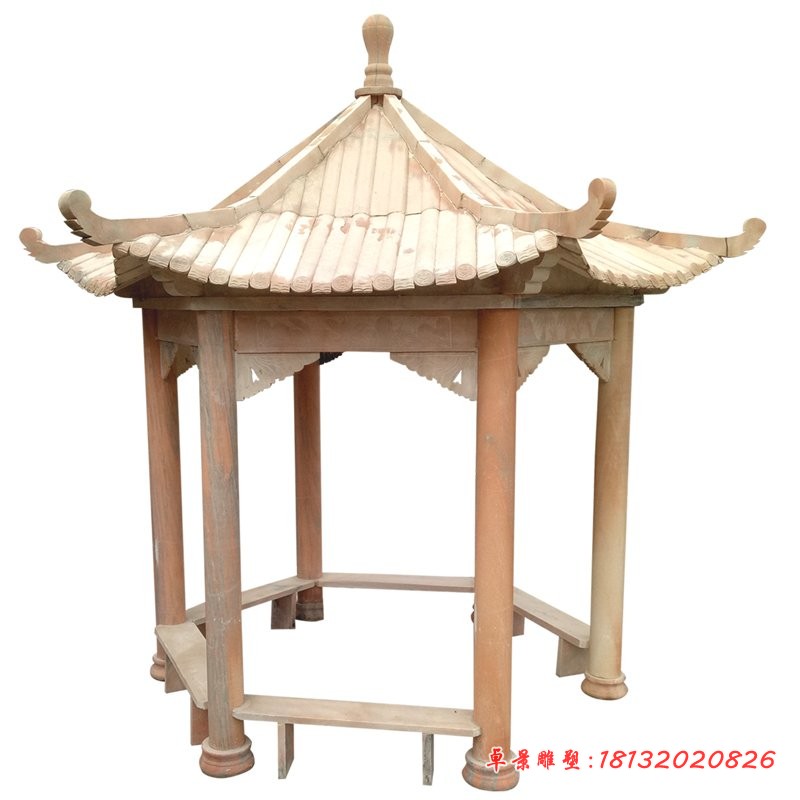 晚霞红六角石凉亭 (3)