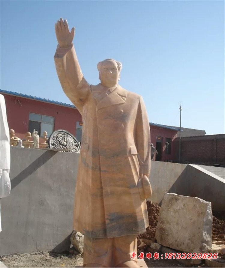 晚霞红毛主席石雕，伟人挥手石雕