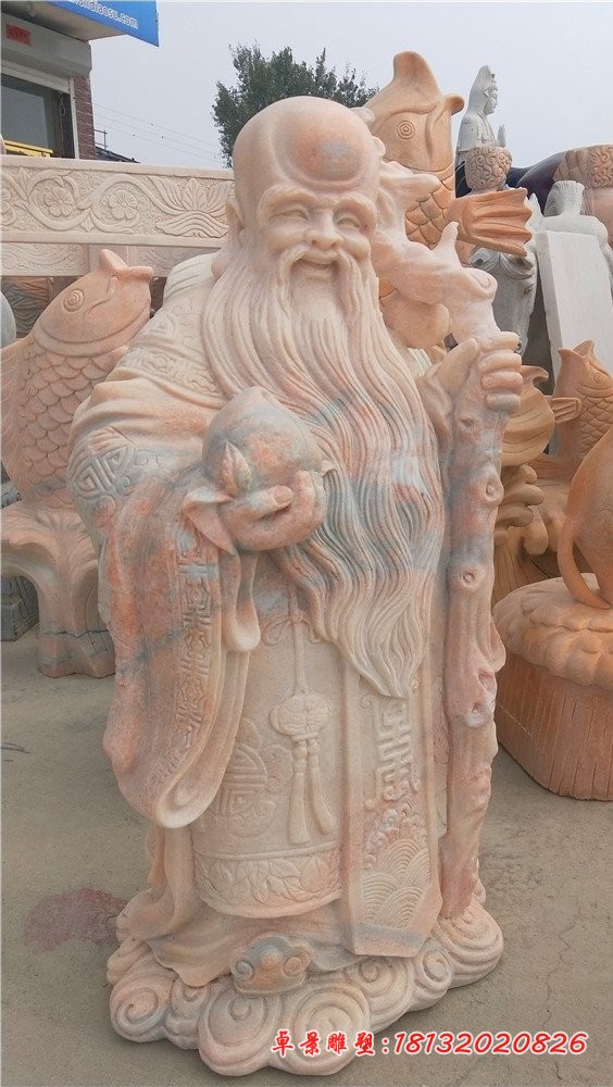 晚霞红南极仙翁石雕，寿星石雕