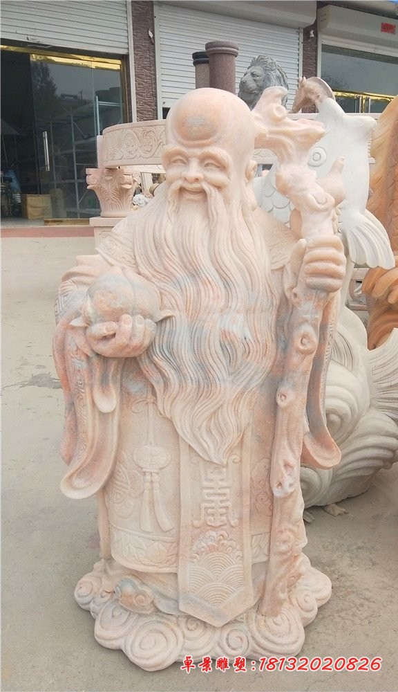 晚霞红南极仙翁石雕，寿星石雕 (2)