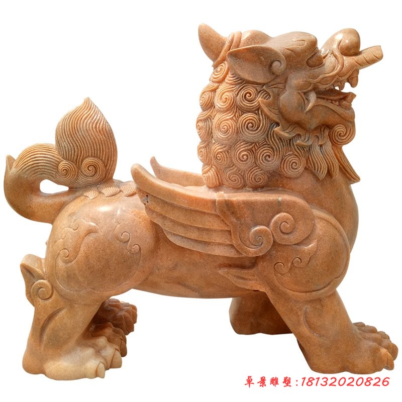 晚霞红辟邪貔貅石雕（2）