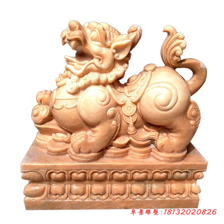 晚霞红貔貅石雕