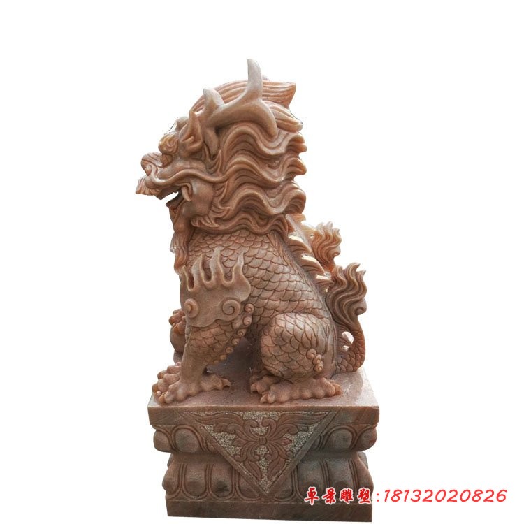 晚霞红麒麟石雕