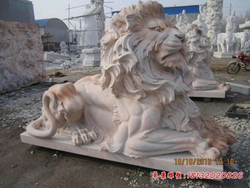 晚霞红狮子石雕，西洋狮雕塑