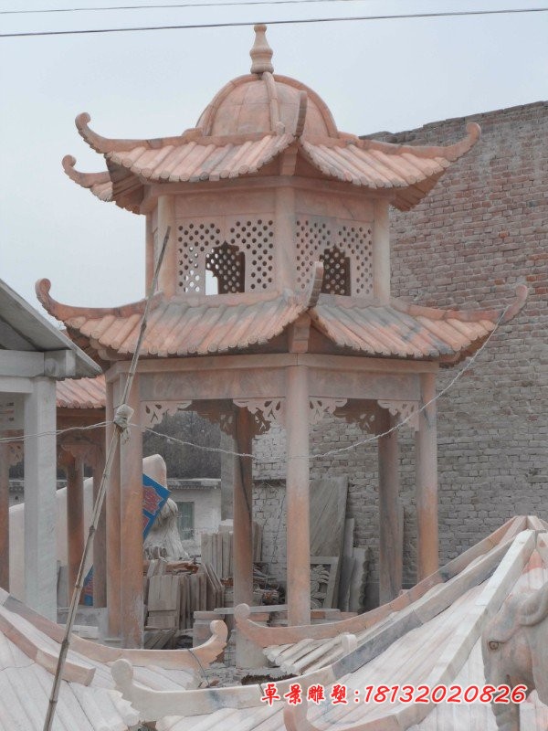 晚霞红亭子，石雕凉亭雕塑