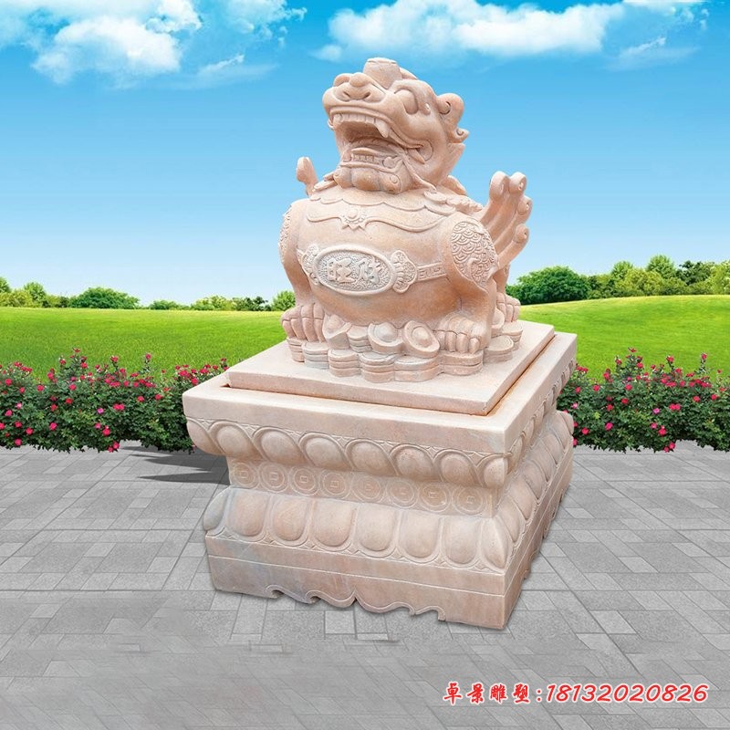 晚霞红旺财貔貅石雕