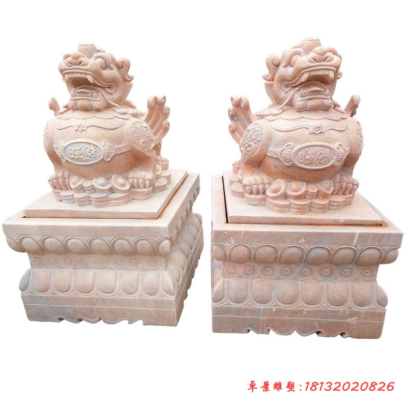 晚霞红旺财貔貅石雕