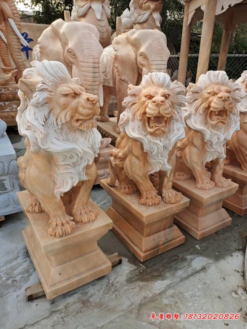 晚霞红西洋狮子石雕