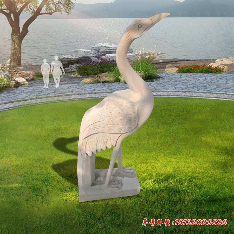 晚霞红仙鹤石雕 (2)