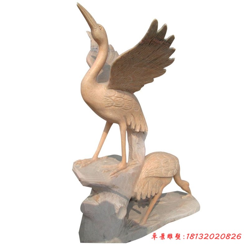 晚霞红仙鹤石雕（3）