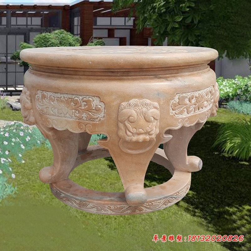 晚霞红圆形石桌凳