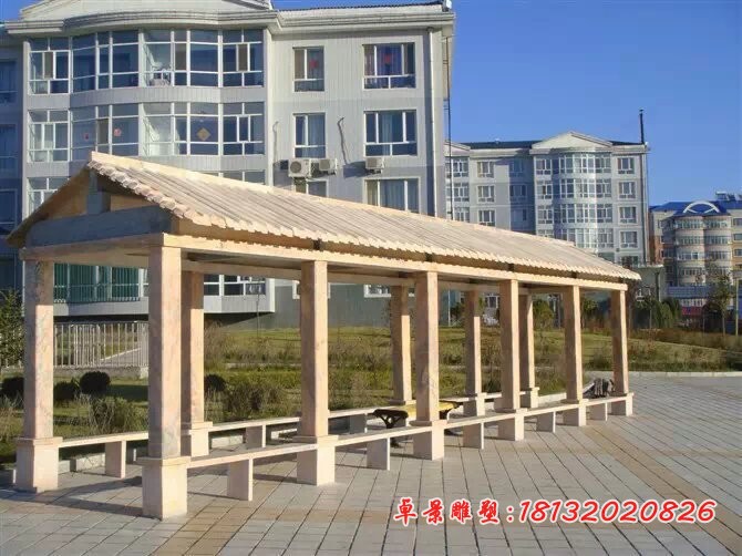 晚霞红长廊雕塑，小区长廊石雕