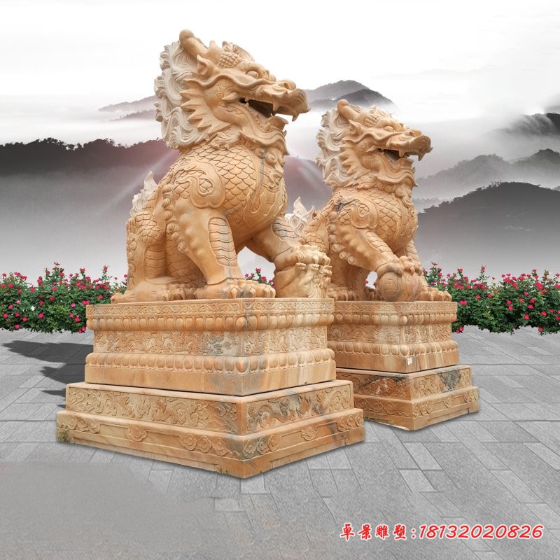 晚霞红招财麒麟石雕 (3)