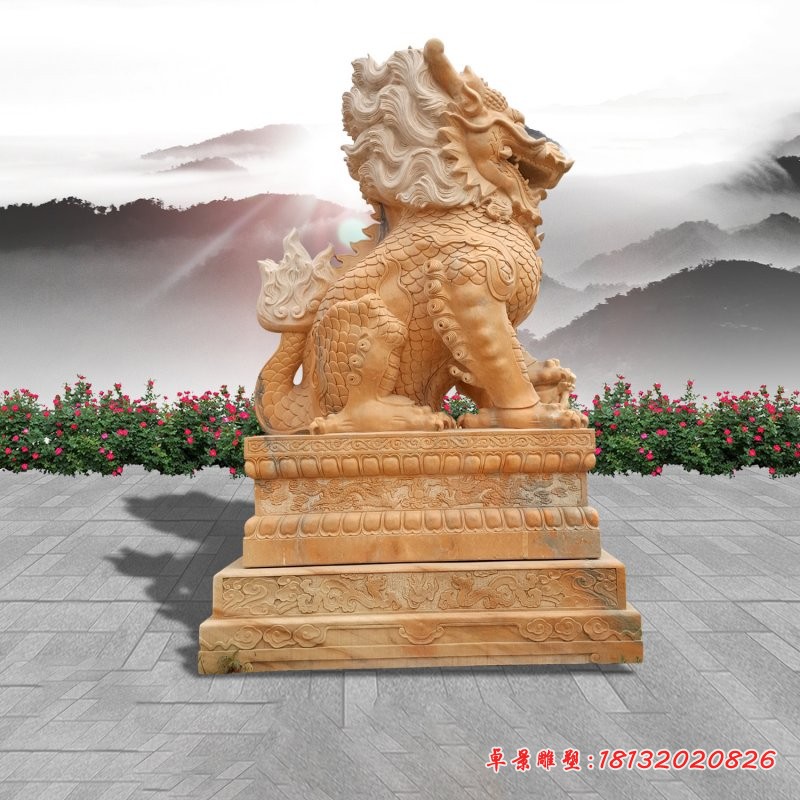 晚霞红招财麒麟石雕 (2)