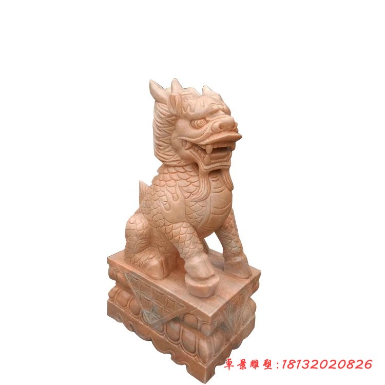 晚霞红招财麒麟石雕