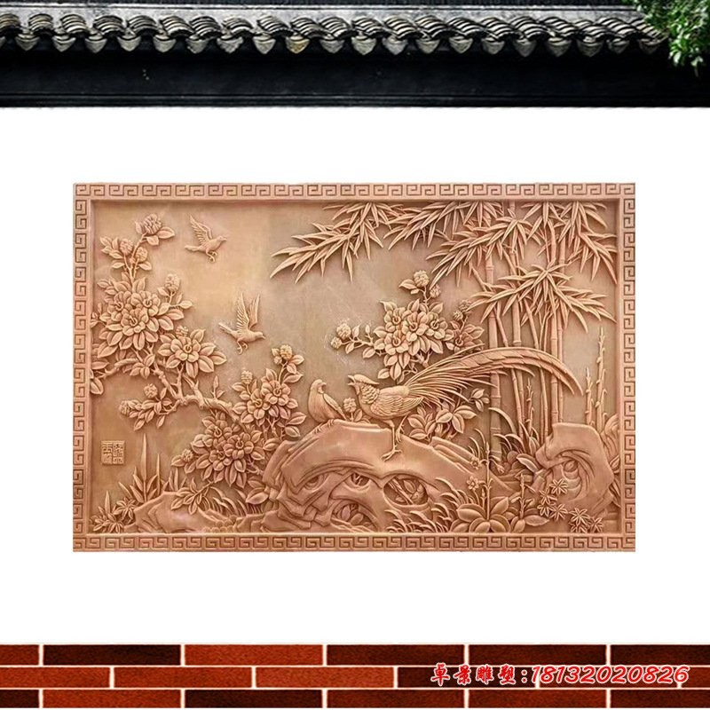 晚霞红竹子梅花石浮雕