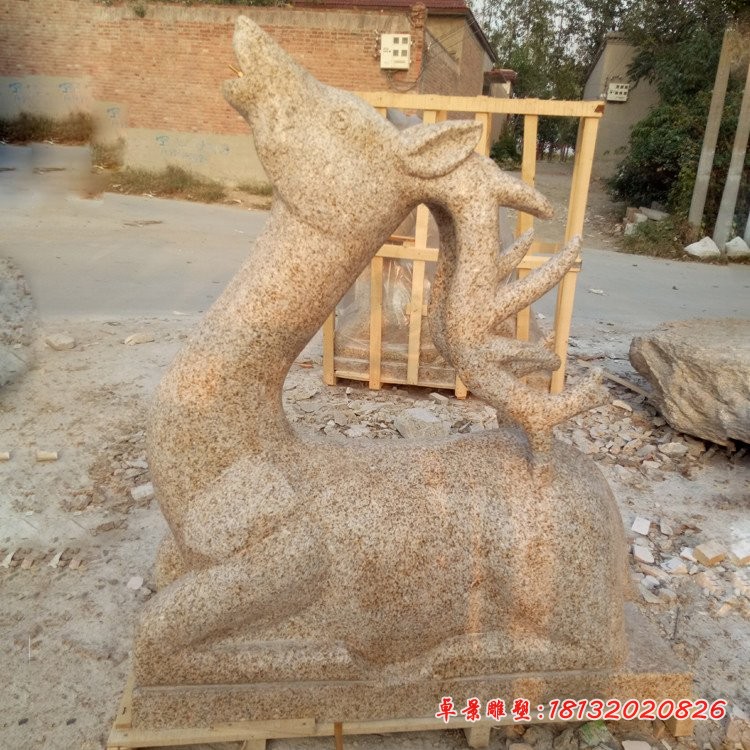 卧着的小鹿石雕，动物石雕 (2)