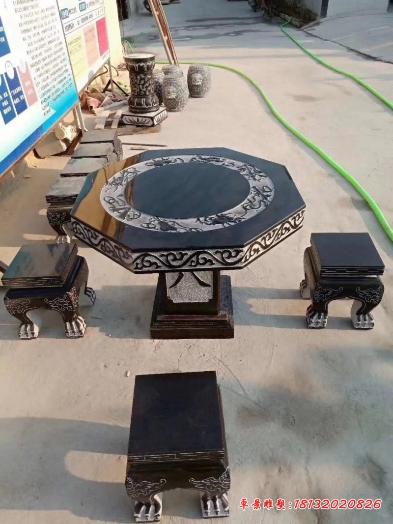 八仙法器浮雕石桌凳