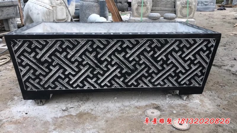 编织图案浮雕方形石水缸