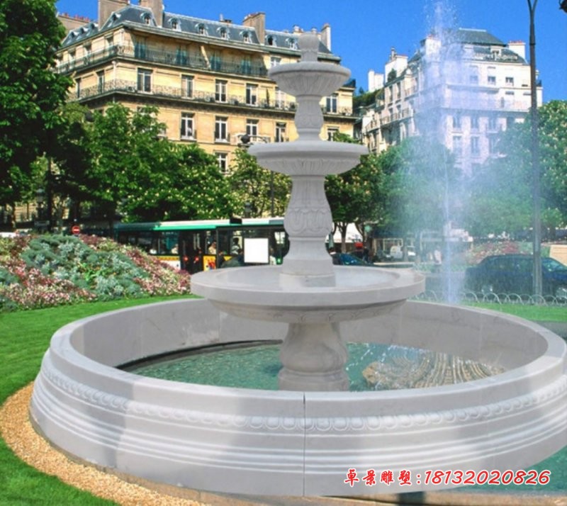别墅汉白玉三层喷泉石雕