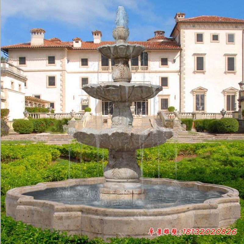 别墅花岗岩三层喷泉石雕