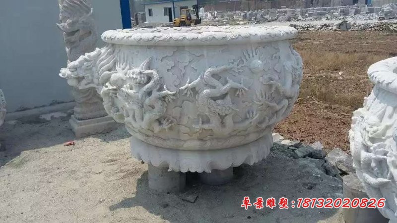 草白玉龙戏珠浮石水缸