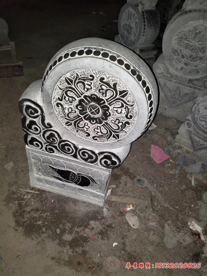 传统花纹图案浮雕石门墩 (2)
