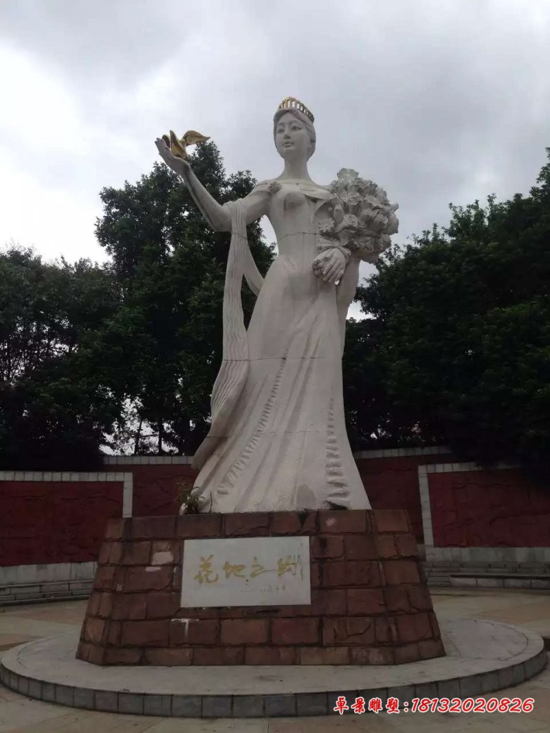 汉白玉花神女孩石雕