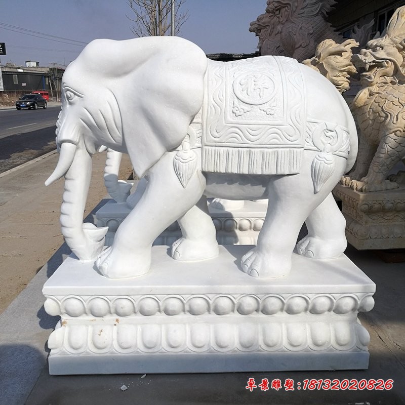 汉白玉吉祥如意元宝大象石雕 (4)