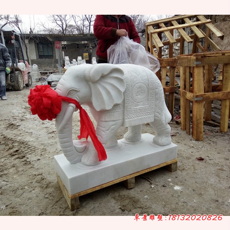 汉白玉吉祥如意元宝大象石雕 (3)