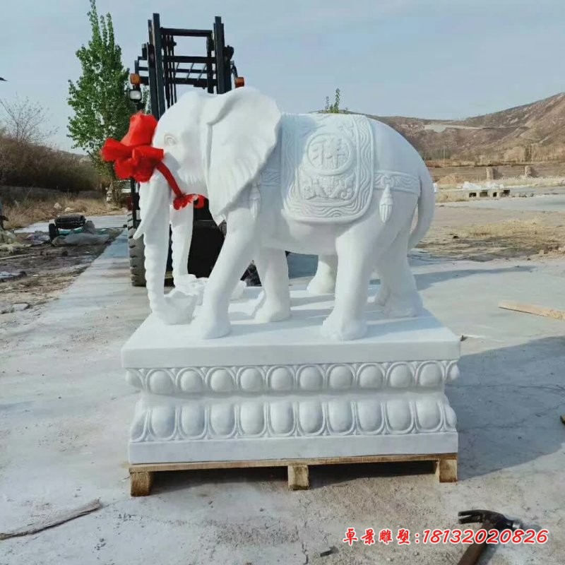 汉白玉吉祥如意元宝大象石雕