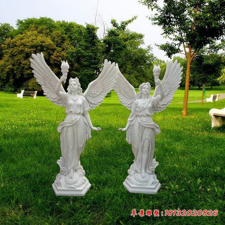 汉白玉举火炬的天使石雕